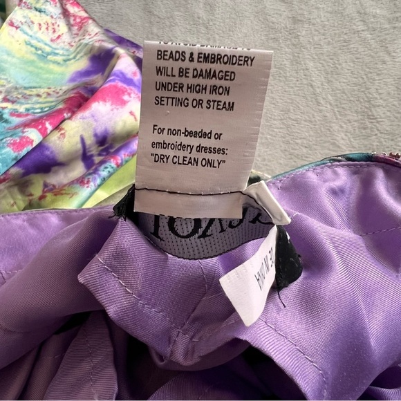 Jovani Beaded Watercolor Floral High-Low Embellished Bustle Prom Pageant Gown - Picture 12 of 17